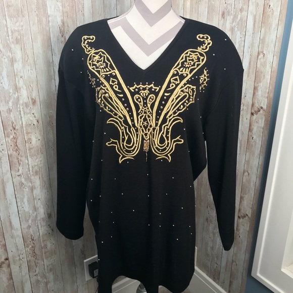 Carole Little 2X wool black & gold holiday sweater - Picture 8 of 8